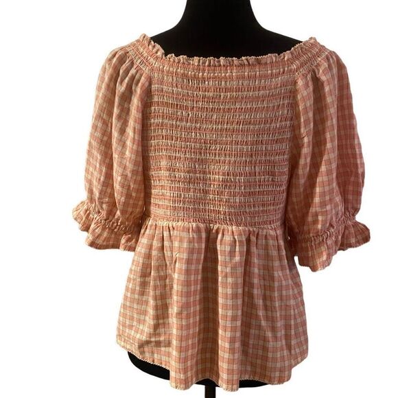 Old Navy Pink and White Plaid Boho Inspired Top Size L - Picture 4 of 11